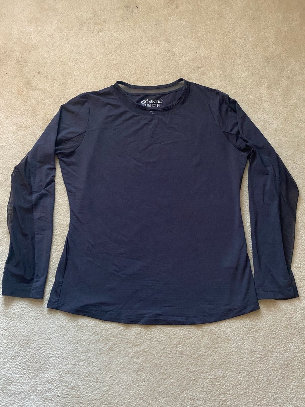 IBKUL Top Women Med Long Sleeve Crew Neck Mesh Gray UPF Golf Pickleball Athletic